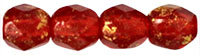 Fire-Polish 4mm : Gold Marbled - Siam Ruby