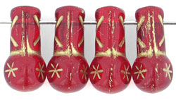 Vintage Czech Style Drops 15 x 8mm : Ruby - Gold Inlay
