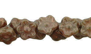 Button Style Bead Flower 7mm : Gold Marbled - Carmel/Pink