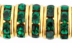 Rhinestone Rondelles 8mm : Gold - Green Emerald