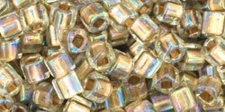 TOHO Cube 3mm : Gold-Lined Rainbow Crystal