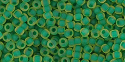 TOHO Round 11/0 Tube 5.5" : Inside-Color Frosted Jonquil/Emerald-Lined