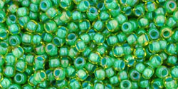 TOHO Round 11/0 Tube 5.5" : Inside-Color Lime Green/Opaque Green-Lined